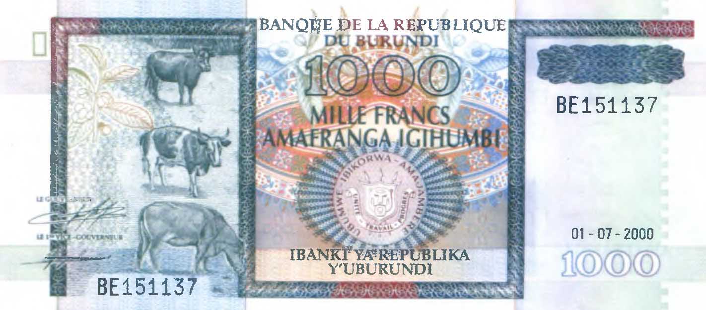 1000 франков 1997 г. Бурунди.